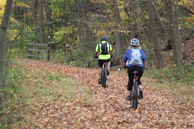 Cyclists on Fall Trail